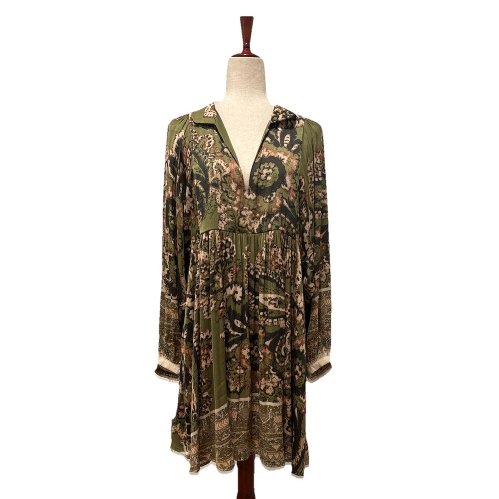 Free People Women's Dress Sz L Paisley Green Boho Say you love me